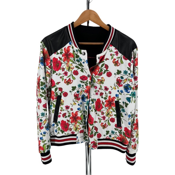 Olivia Culpo x Le Tote Reversible Bomber Jacket Floral Print Faux Leather size L - Picture 4 of 16